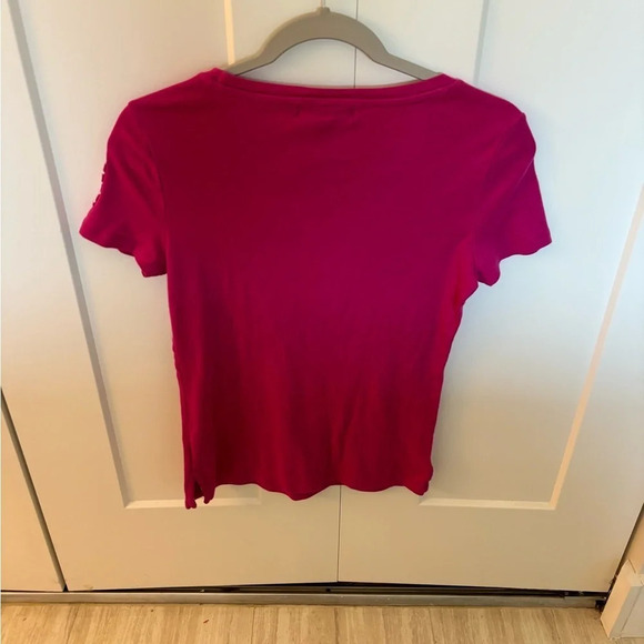 Lauren Ralph Lauren T-Shirt Top Women Petite Medium Pink Pocket Cotton Preppy - Picture 4 of 4